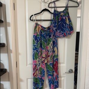 Colorful Leaf Print Women's Two-Piece Set